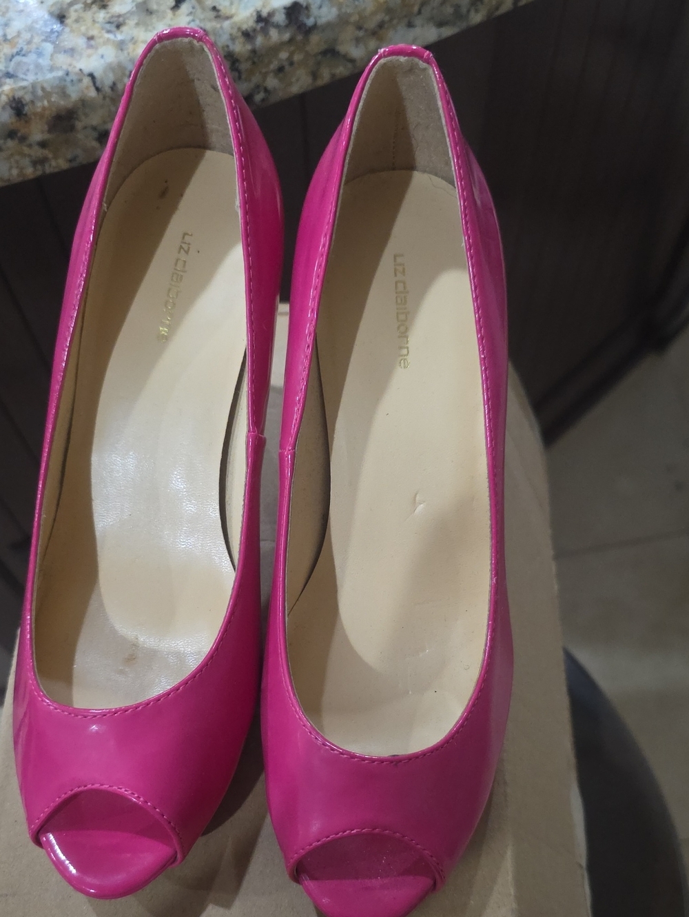 Liz Claiborne Fuchsia Patent Peep-Toe Heels
